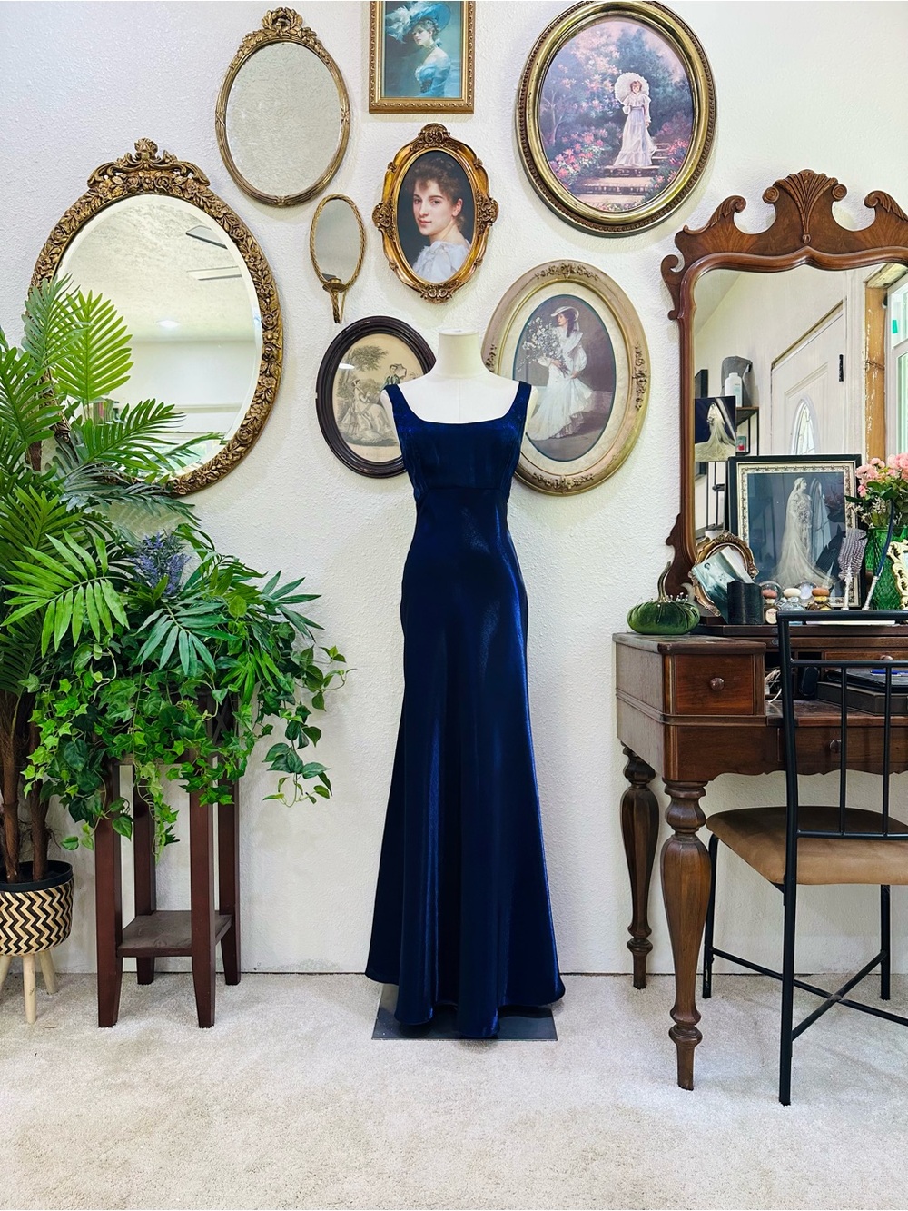 Alex Evenings Navy Blue Velvet Maxi Dress